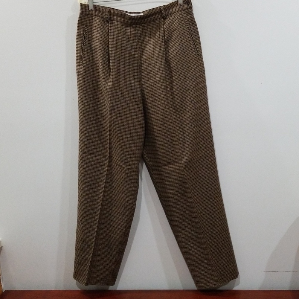 Adolfo Studio Women's Hound Tooth 100% Wool Slacks